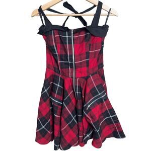 Hell Bunny Small Plaid Red Tartan Grunge Dress Tie Back